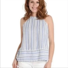 Cloth and Stone Striped Blue Halter Tank Top
