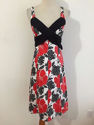 Jonathan Martin Sleeveless Dress White w/Black & Red Floral Size 6