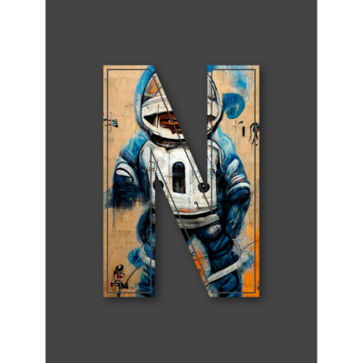 Buchstabe N Space Man Deko Graffiti Alphabet Initiale Leinwand Kunstdruck Poster