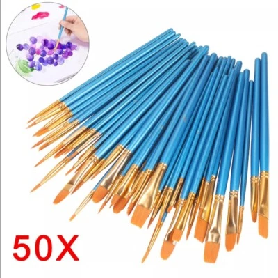 50 tlg Set Pinsel Set Künstlerpinsel Malen pinsel Flach Acryl Aquarell Ölfarbe - Bild 1 von 4