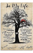 The Beatles “In My Life” Song Lyric canvas wall art Stretched On Wood Frame- Lg.