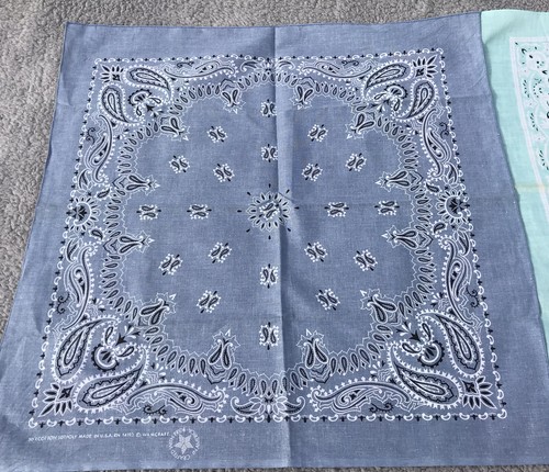 2 Vtg USA 50s Bandana Blue Paisley Western Rockabilly Handkerchief Kerchief Lot - Picture 3 of 13