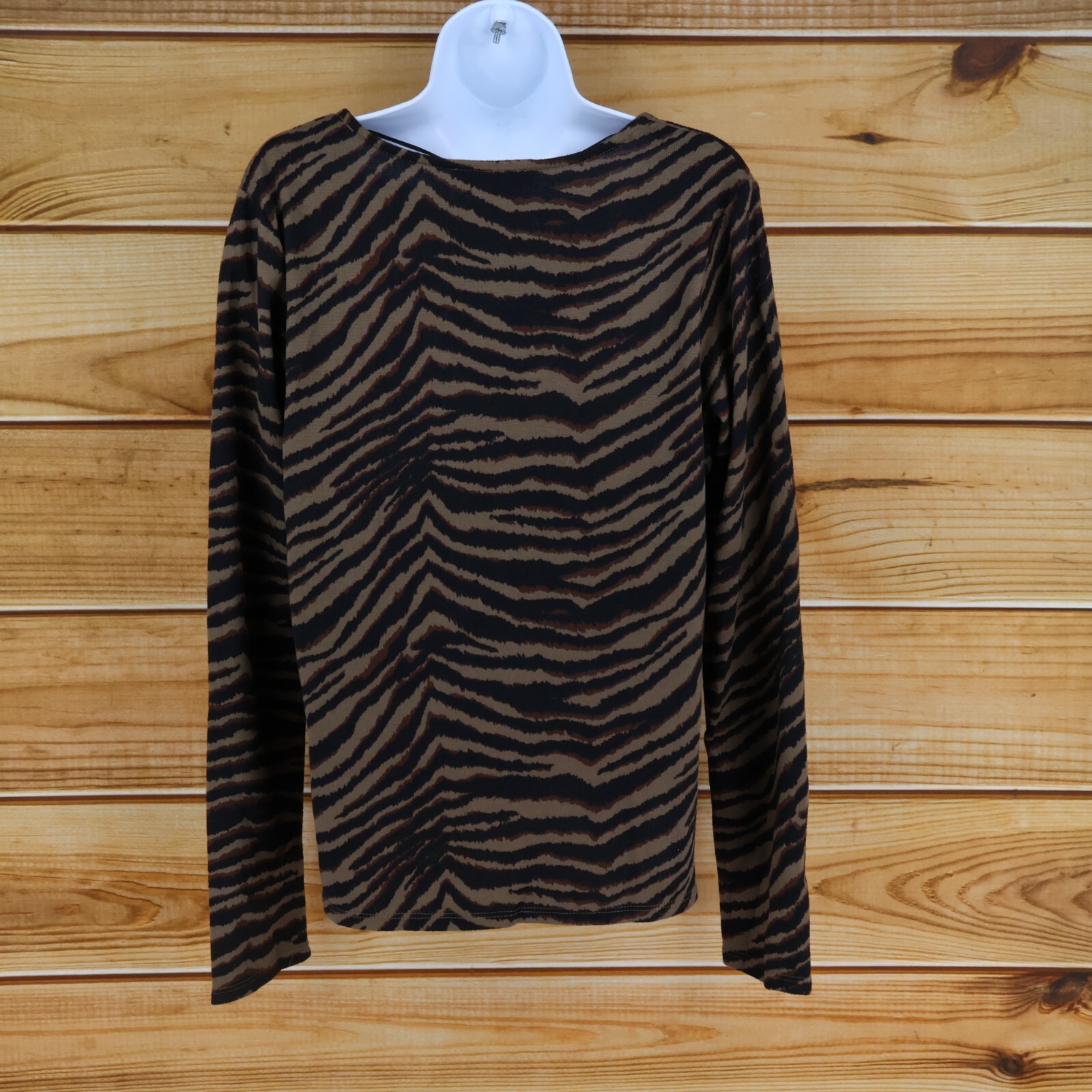 Sanctuary Long Sleeve Knit Top Womens M Brown Animal Print Stretch V-Neck Soft