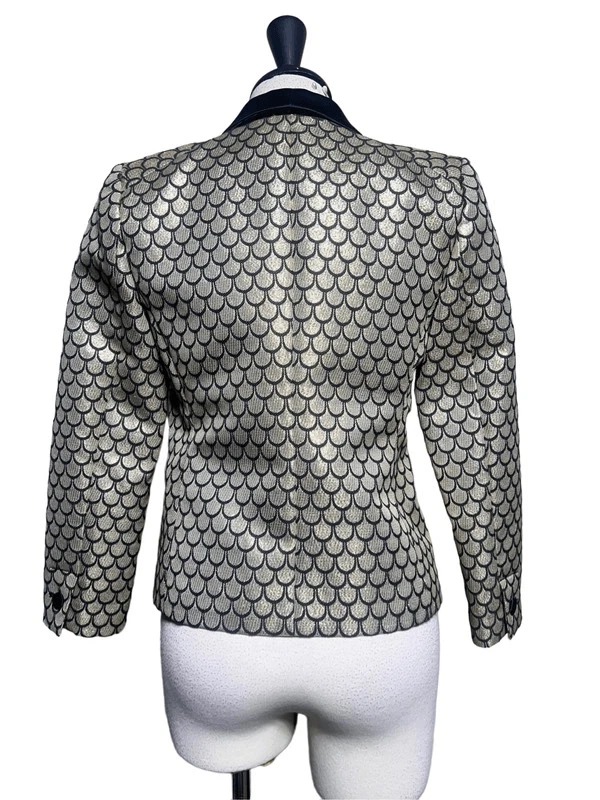 Juicy Couture Shimmery Gold Mermaid Scale Metallic Blazer Black Satin Size 4 - Image 3 of 4