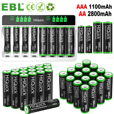 HiQuick NIMH Rechargeable AA AAA Batteries / 8 Solt AA AAA Battery Charger lot