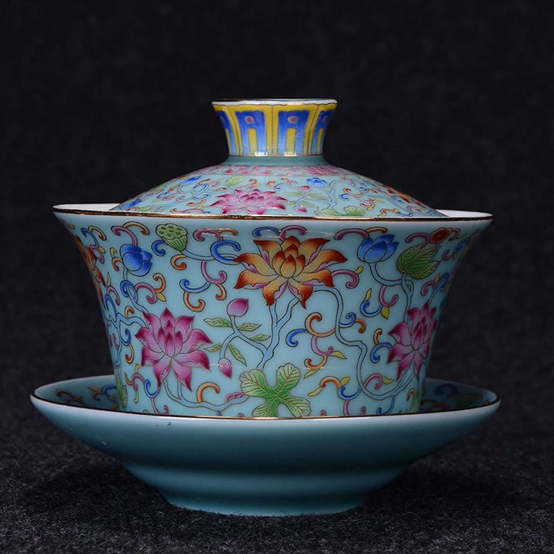 Platillo taza de té tazón cubierto con tapa porcelana más grande Gaiwan 340 ml China Foto 4 de 4