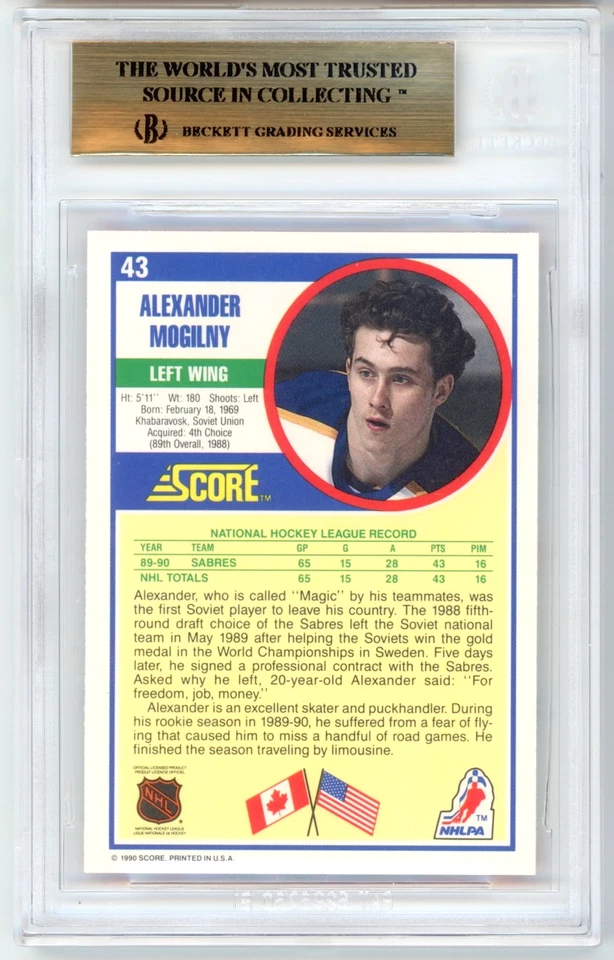 Tarjeta de novato Alexander Mogilny RC BGS 9,5: 1990-91 puntuación verdadera gema como nueva #43 POP 5 Foto 2 de 3
