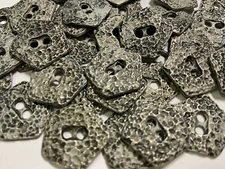 Vintage 5 Sided Pentagon Shape Cast Metal Button Antique Silver 15mm 25mm 2hole