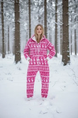 MARKENLOS Kuscheliger Winter Jumpsuit Damen – Weihnachtsmotiv – STARK REDUZIERT !!!