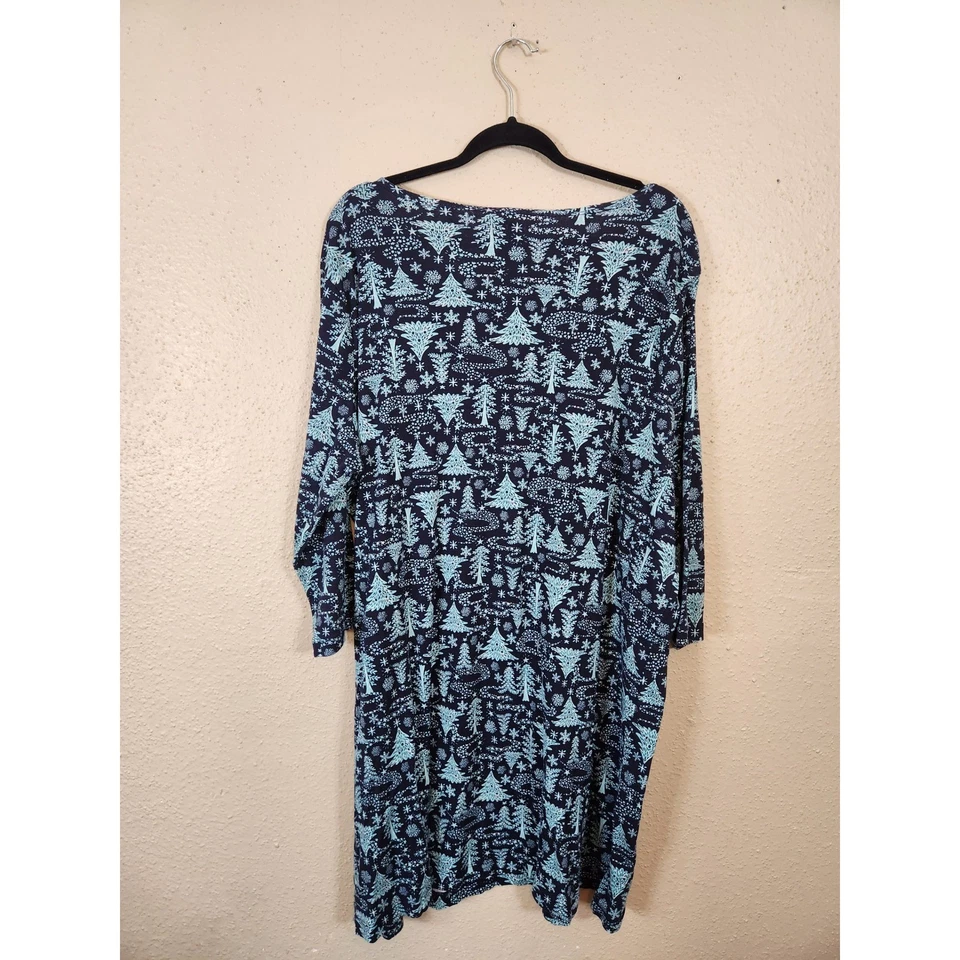 Talbots Plus Size Christmas Tree Print 3/4 Sleeve Sleepwear Nightgown 2X - Image 2 of 4