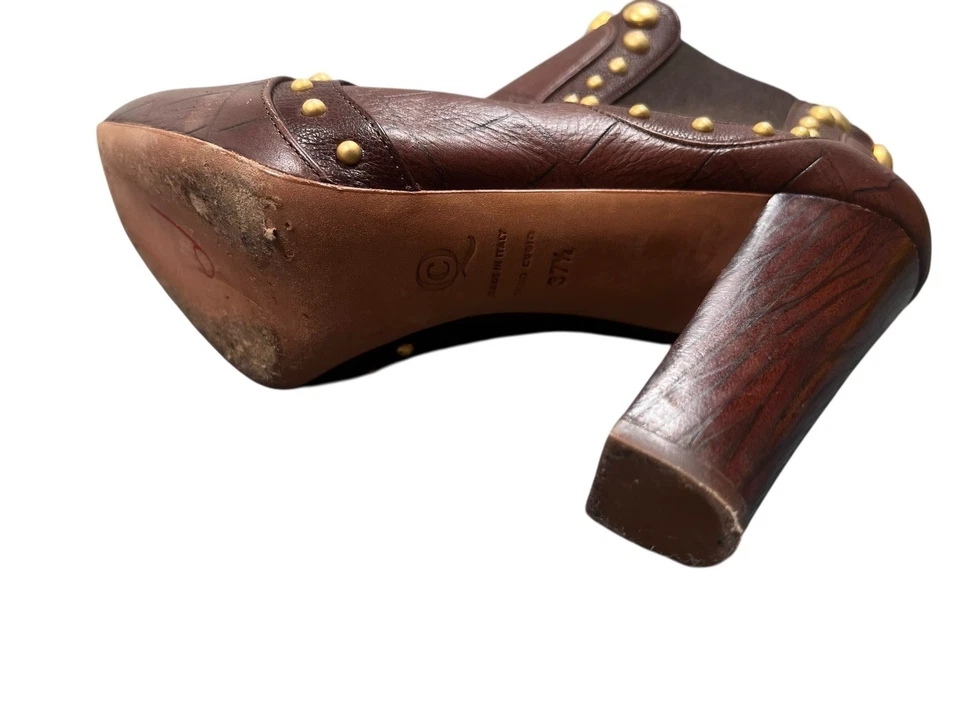 Alexander McQueen Zapatos Marrón Chelsea Cuero Tacón Botines 37 1/2 Italia Foto 3 de 4