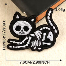 Skeleton Cat Iron-On Patch 3 x 2 1/2-inch FREE SHIPPING