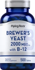 Brewer's Yeast Tablets 2000mg | 500 Pills with B12 | Vegetarian | by Piping Rock