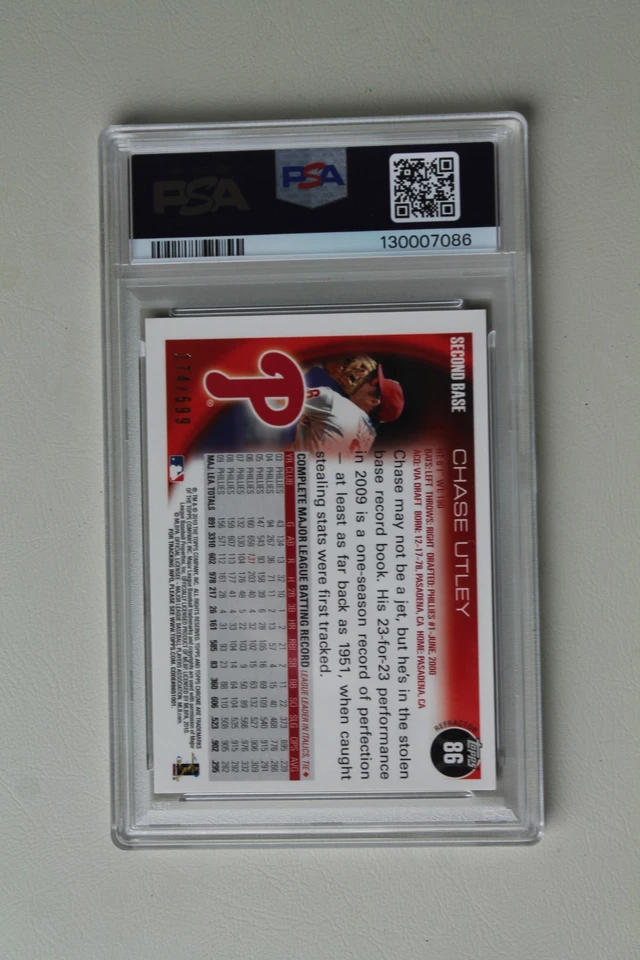 PSA 9 CHASE UTLEY 2010 Topps Chrome #86 Purple Refractor - Image 2 of 2