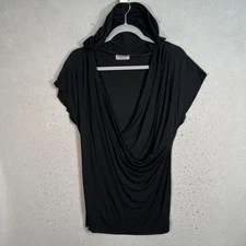 Michael Stars Black Drape Neck Hooded Top Womens One Size