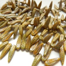 5x17mm Bird Feather Drop Lemon Nebula 25 beads Pressed Czech Glass