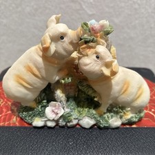 Vintage Piglet Sculpture 2 Pig Figurine Roses Porcelain/Resin 4 1/2 X 2 1/2 Russ