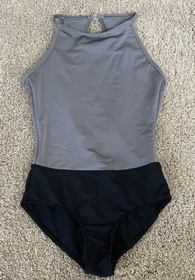 Mariia Crown Women s Black/grey Color block Keyhole Back Leotard XS