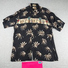 Campia Moda Shirt Large Black Hawaiian Floral Button Up Short Sleeve Mens