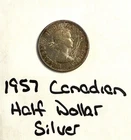 1957 Canada Half Dollar Coin - Silver -  scratched.  Canadian 50C