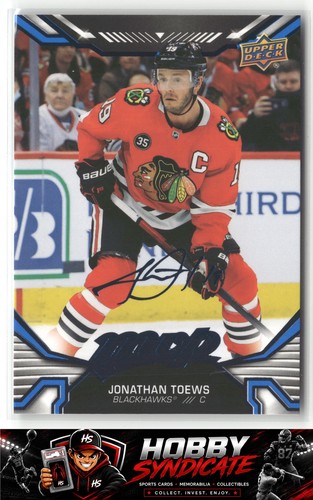 Jonathan Toews [Blue Script] #6 2022 Upper Deck MVP card