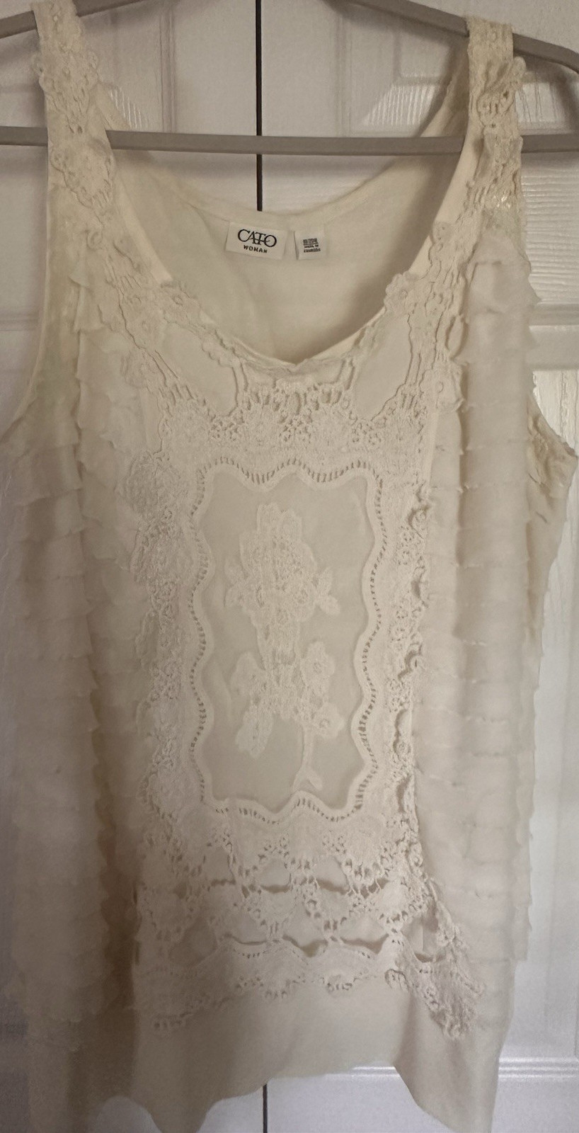 Cato Womens Ivory Lace Ruffle Tank Top Sleeveless Scoop Neck Plus 18/20W
