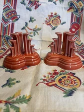 Fiesta Pyramid Tripod Candle Holders Candlestick Persimmon Set of 2