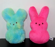 Peeps Plush 9" Bunny Stuffed Animal Toys 2pc Lot Pink & Tie Dye Green