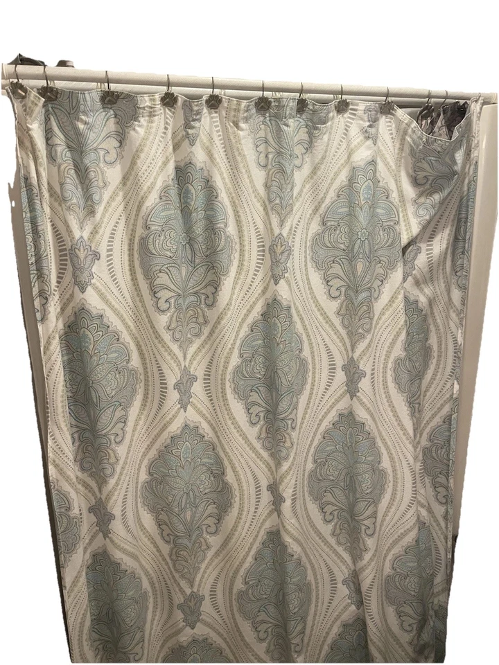 Cortina de ducha Cynthia Rowley azul/gris/taupe tela cachemira 68 x 72 Foto 2 de 4