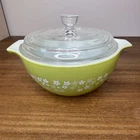 Vtg 441 PYREX 750ML Light Green SPRING BLOSSOM Crazy Daisy Cinderella Bowl & LID