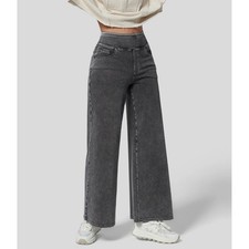 Halara NEW Womens Gray High Waist Streetwear Distressed Relaxed Wide Leg Jeans