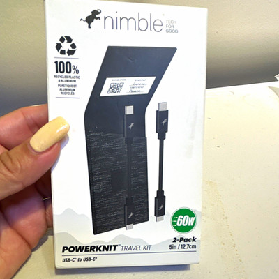 Nimble PowerKnit USB-C to USB-C Cable 2-Pack 5in 60W Black + Travel Case