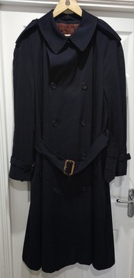 AQUASCUTUM Navy KINGSGATE 100% Worsted Wool Vintage Trench Rain Coat, Size 46reg
