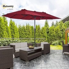 OUTSUNNY EXTRA LARGE 15 FT PATIO UMBRELLA, DOUBLE-SIDED LARGE - WINE RED