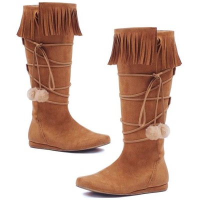 Ellie Girls Knee High Lace-Up Boots Microfiber Fringe Poms 103 Dakota
