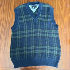 Woods  Gray Sweater Vest Men  s Lg. Green Blue Tartan Plaid 90s Vintage 100 Cot