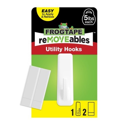 FrogTape reMOVEables Utility Wall Hook Large - Holds up to 5 Pack of 1, White 