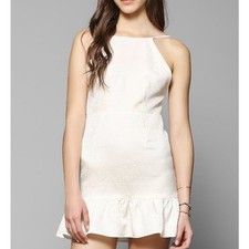 Stone Cold Fox Silk Mini Dress Size 1 White Leopard Jacquard w/ Ruffle Hem