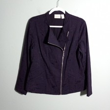 Chico's Moto Jacket size 1 / Medium Eggplant Purple Jacquard Zip Up Party Career