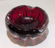 Vintage Mid-Century MCM MURANO SOMMERSO Art Glass ASHTRAY Cranberry Red  Clear