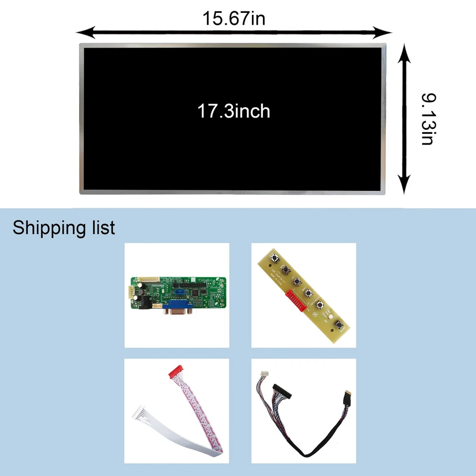 17.3" 1600x900 220 nits TFT LCD Screen and VGA LVDs Controller Board 40 pins - Bild 4 von 4