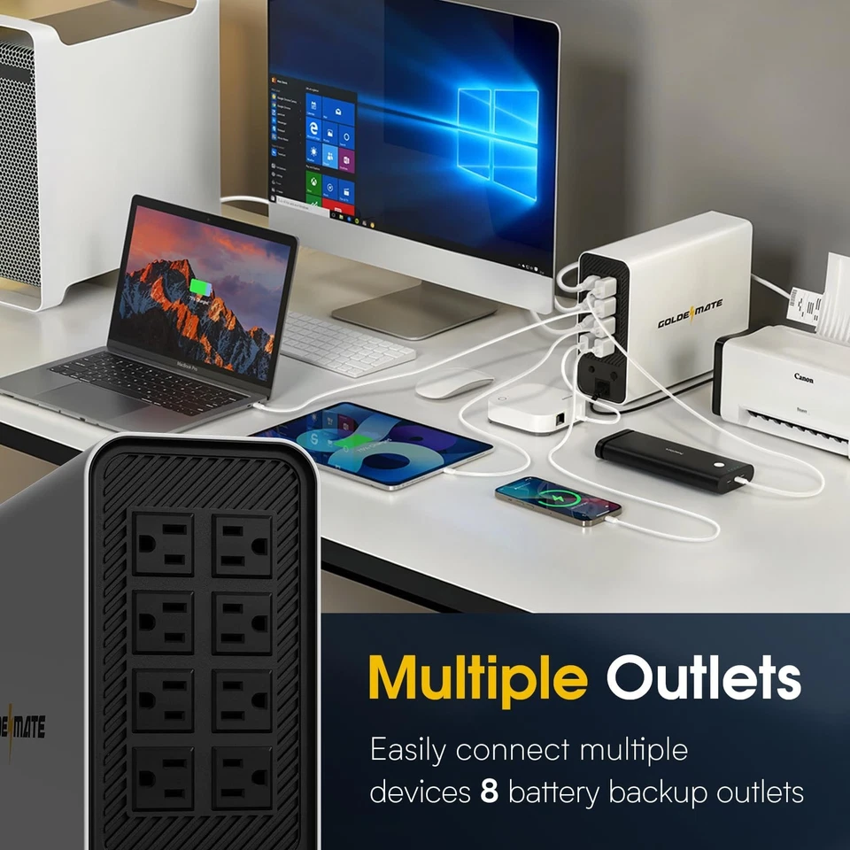 UPS de respaldo de batería Goldenmate 1000VA 600W LiFePO4, protección contra sobretensiones de onda sinusoidal pura Foto 2 de 4