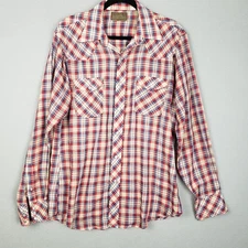The Western Shop Men's Size 35 Pearl Snap Shirt Red Blue Plaid Western Cowboy