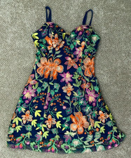 Guess Dress Women's 8 Navy Blue Floral Sundress Embroidered LIned