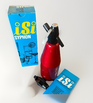 Vintage iSi Soda Syphon Red Metallic Model 2220 Conny with Original Box & Manual