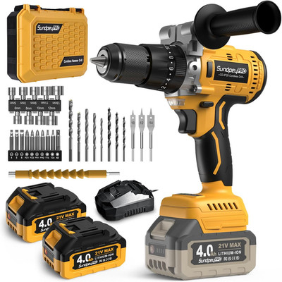 21V Cordless Hammer Drill - 1060In·Lbs Brushless Drill Set with 2 X 4.0Ah Batter