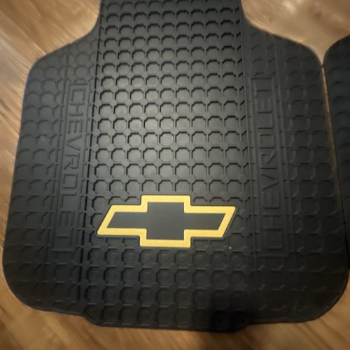 Chevrolet All Weather Floor Mats Branded Black Yellow Bowtie Logo Pair - Picture 3 of 5