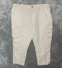 Caribbean Men Resort Beach Linen High Rise Straight Elastic Waist Pants 50x30