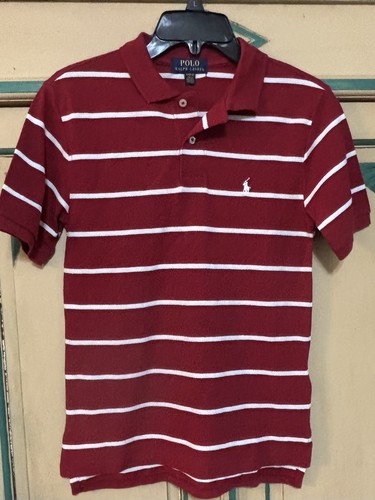 Neu ohne Etikett Polo Ralph Lauren Jungen 10-12 rot und weiß gestreift SS Poloshirt KOSTENLOSER VERSAND - Bild 1 von 5