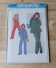 Simplicity Pattern GIRLS JUMPSUIT-BLOUSE-BLAZER 8124 Size: 14 UNCUT  1977